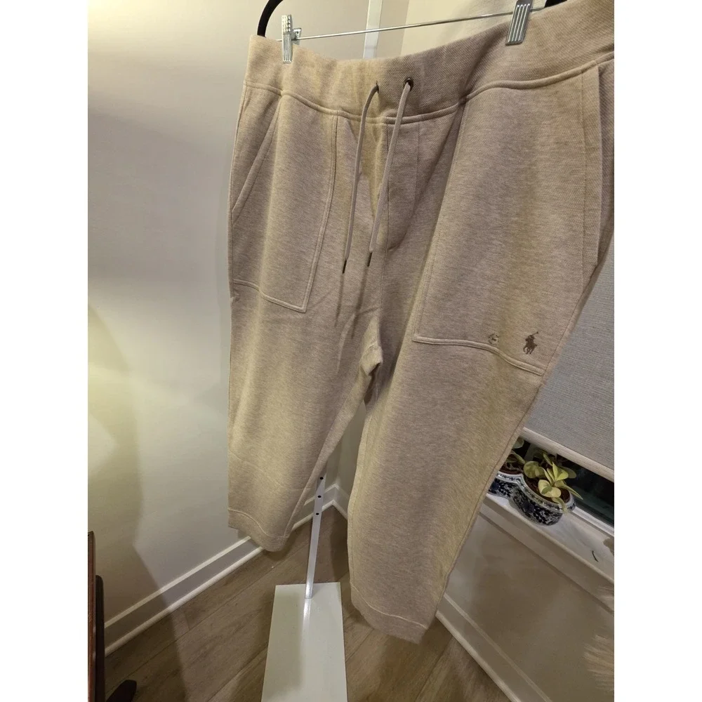 NWT Polo Ralph Lauren Men's Double Knit Tech Joggers 2XB Beige /Brown Pony